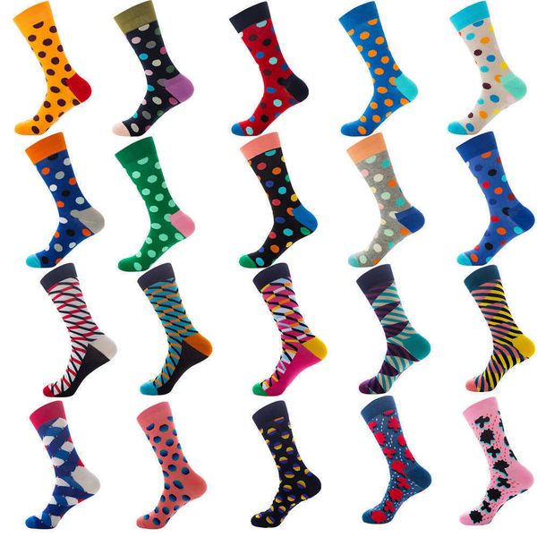 

men's socks 1 pair men socks combed cotton stripe spot dot colorful geometric novelty funny sock t221011, Black