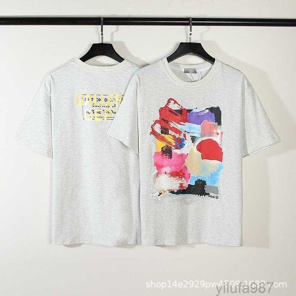 

men's t-shirts gary dept abstract oil painting wash water used short sleeve t-shirt 2022 spring and summer gold powder letter printing, White;black