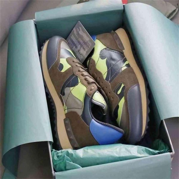 

mens camouflage rockrunner sneakers shoes luxurys designer studded men flats casual trainers genuine leather na valentinoes valentinoity gdp, Black