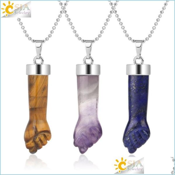 

pendant necklaces design natural stone pendants necklaces carved fist arm purple crystal quartz tiger eye lapis reiki jewelry women dh0zc, Silver