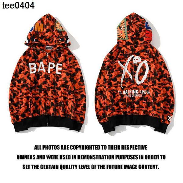 

tide apes co branded camouflage red hoodie men's and women's printed cardigan sweater, Black