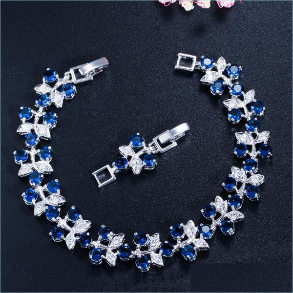 

link chain blue flower tennis charms bracelets for women rose gold plt chain link bracelet bangle eu/us style jewelry1 355 q2 drop dhnkj, Black