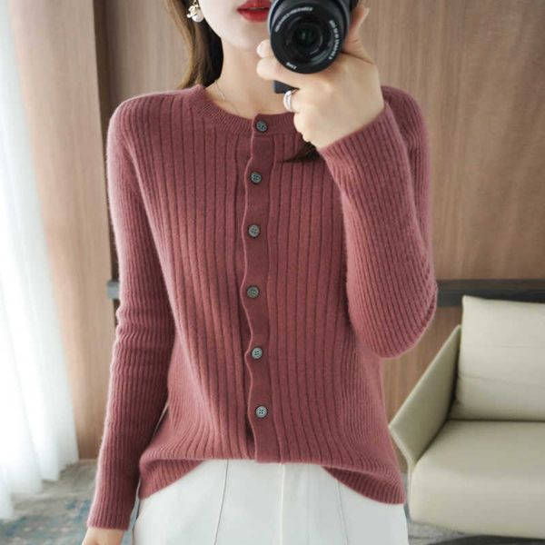 

women's knits tees round neck knitted cardigan women's 21autumn and winter new outer wear all-match base sweater korean hang artic, White