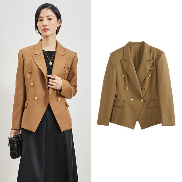 

double-breasted temperament wool suit jacket women's 2022 autumn and winter new professional temperament commuter casual suits, White;black