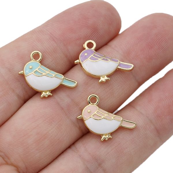 

charms necklaces wholesale fashion jewelrycharms 10pcs enamel gold plated purple birds bee charm pendant for jewelry making bracelet, Silver
