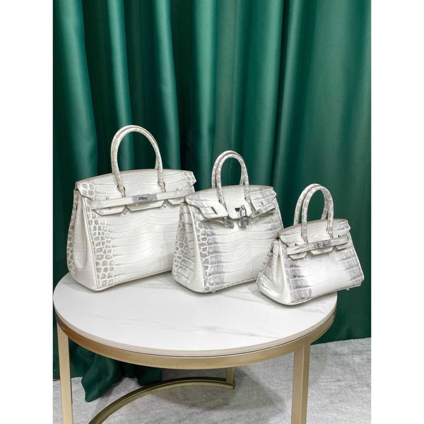 

high grade hand bill of lading shoulder bag classic large capacity diamond inlaid silver buckle crocodile pattern white