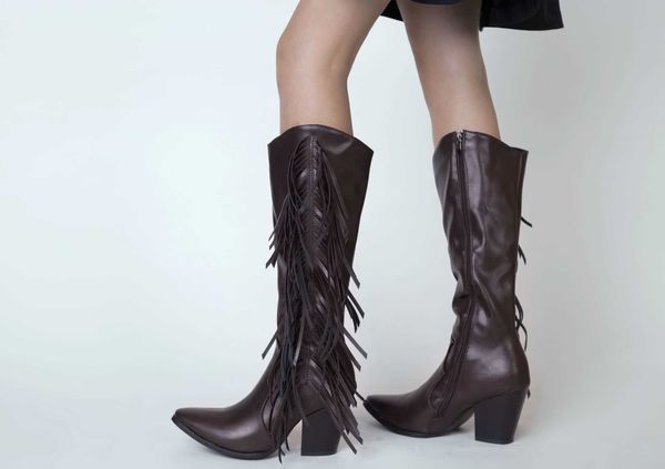 

boots long womens winter new fashion tassel high thick heel pointy 221013, Black