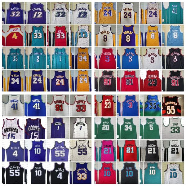 

retro basketball jersey 15 vince carter tracy mcgrady pippen 33 larry dennis bird allen iverson rice hill bibby vintage mens stitched jersey, Black;red