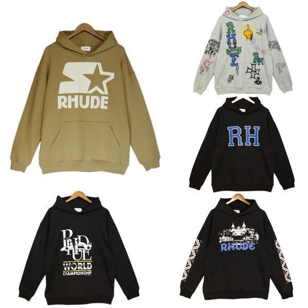 

mens hoodies rhude hooded men women designer hoodies popular logo fashion letters printing pullover autumn sweatshirts, Black