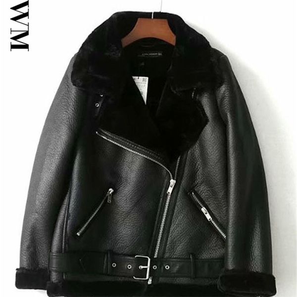 

women's jackets fur locomotive retro with belt riding winter jacket longsleeved lapel padded warm black zip chic female coat 221012, Black;brown