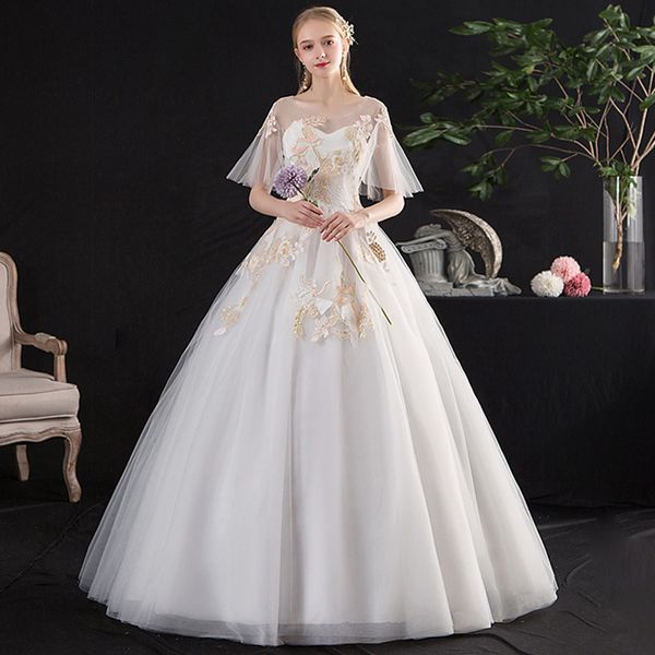 

2023 ball gown wedding dresses bohemian beach a line v neck lace 3d floral appliques illusion backless sweep train plus size formal bridal g, White