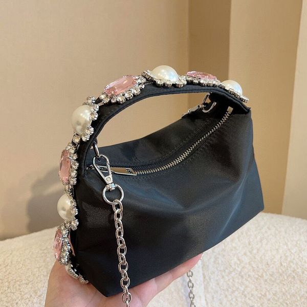 

fashion handbags shoulder luxurys designer bags nylon totes metal chain silver women handbag genuine leather rhinestone bag messenger crossb