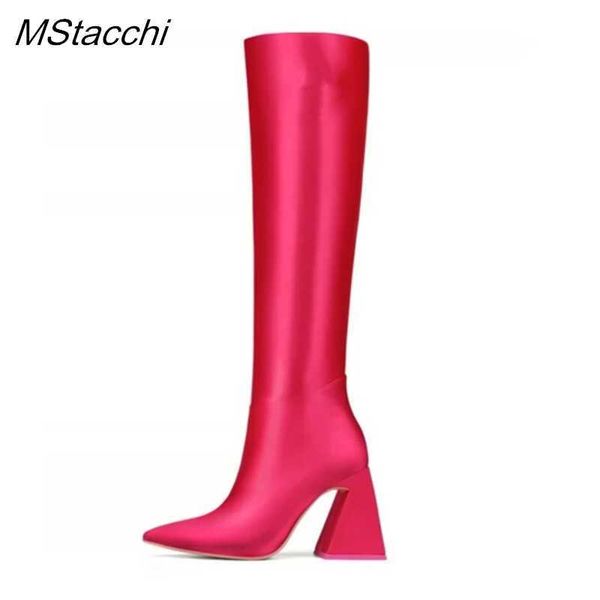 

boots women knee high rose red cloth be toe long elegant chunky heels designer shoes 2022 new botas femininas 220901, Black