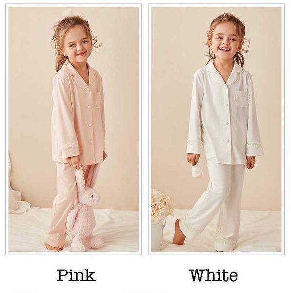 

pajamas children girls lolita turndown collar pajama sets long sleeve pants toddler kids lace pyjamas set girl sleepwear loungewear t221021, Blue;red