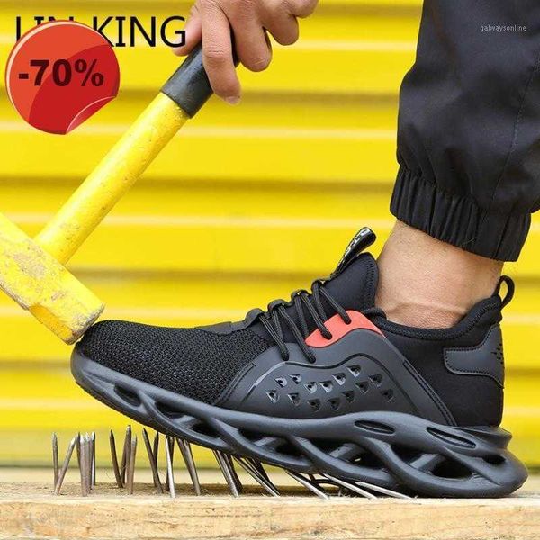 

boots lin king work safety shoes for men spring autumn breathable steel toe anti-smashing construction women sneakers plus size1, Black;brown