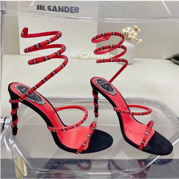 

heels sandals designers wraparound dress shoe evening shoes high heeled35-43 crystals embellished rhinestone leather outsole sandal flower r, Black