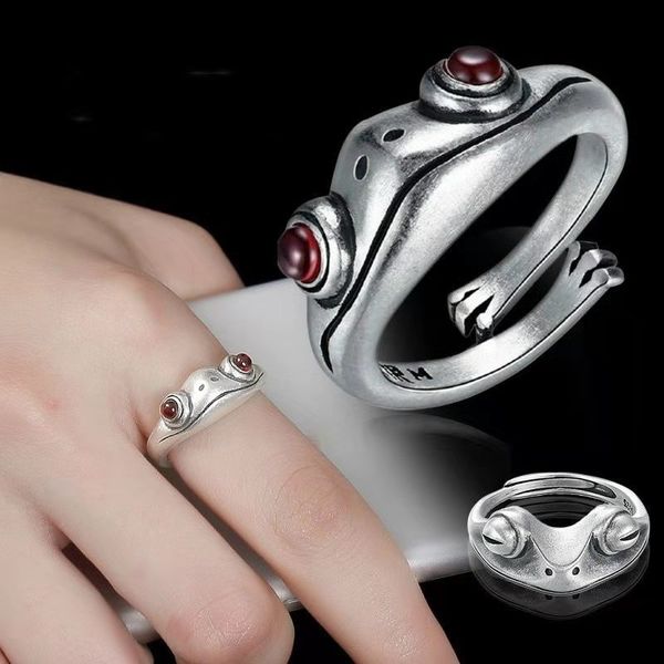 

jewelry european and american ring creative retro frog 925 silver opening adjustable for men and women, Golden;silver