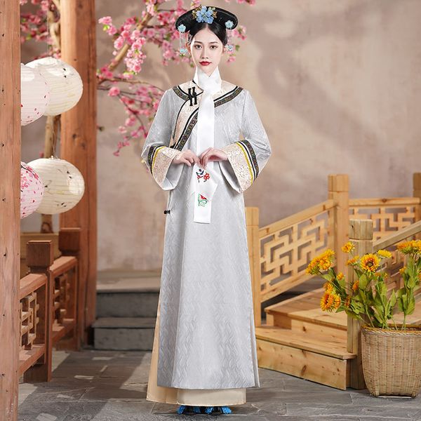 

drama stage wear chinese qing dynasty princess costume asian vintage cheongsam embroidered gown ancient apparel, Black;red