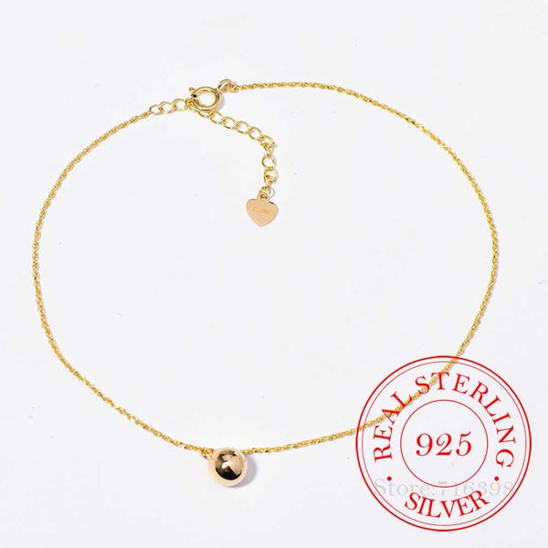 

beaded strands s925 sterling silver female ball leg bracelet 14k gold plated anklet bracelets for women girls fine jewelry wedding party gif, Black