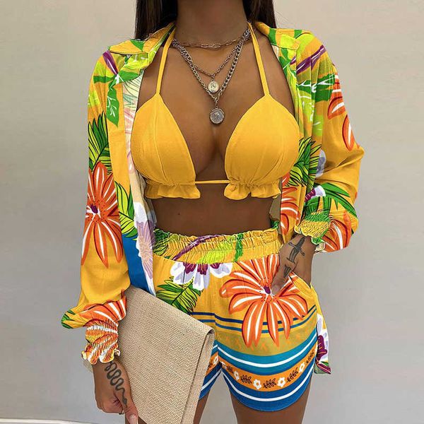 

women's two piece pants three piece set tracksuit women shorts suits 2022 summer large size swimsuit long sleeve shirt loose drawstrin, White