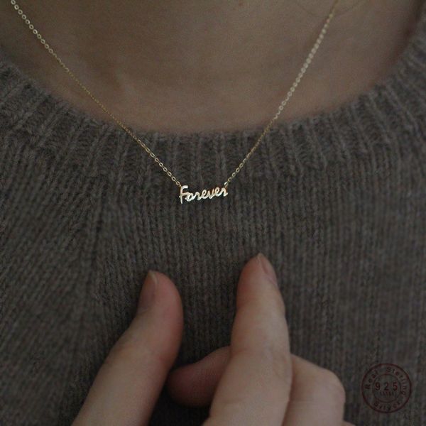 

pendant necklaces 925 sterling sier 14k gold plating simple forever letter clavicle chain necklace women classic fashion jewelry acc smtnt, Silver