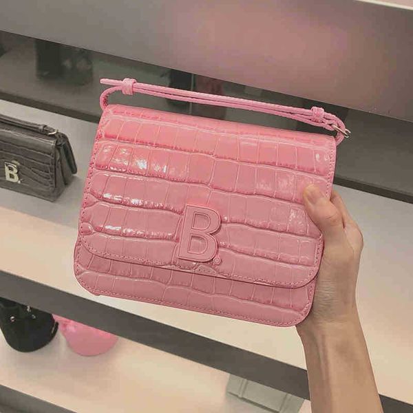 

designer shoulder balencaigass bags bags female 2022 b-word pink crocodile pattern tofu women's single shoulder diagonal cross hand org