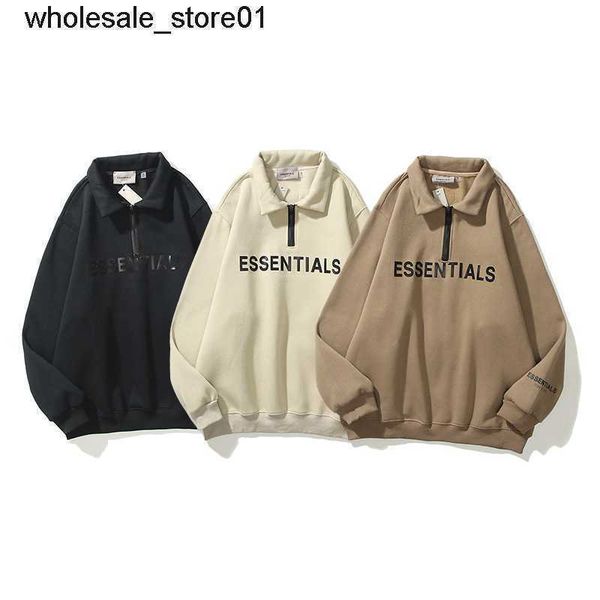 

new men's hoodies designer sweatshirts essential plush zipper semi neck sweater men's fashion streetwear hoodie, Black