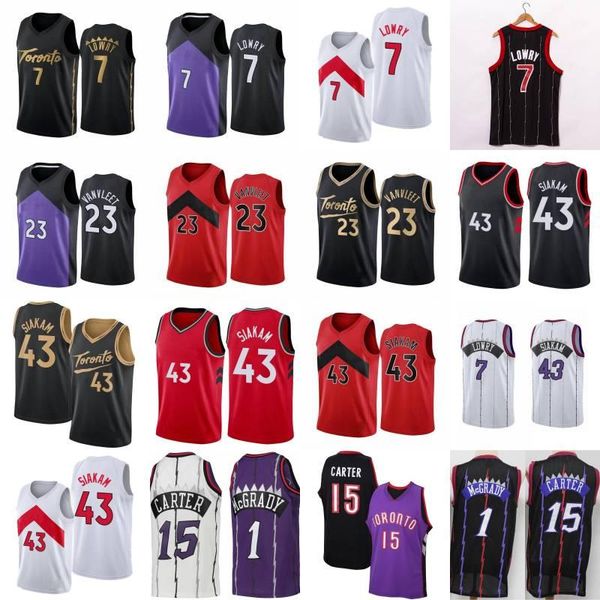 

college wear college wear kyle 7 lowry fred 23 vanvleet pascal 43 siakam basketball jersey tracy 1 mcgrady vince 15 carter retro shirt, Black