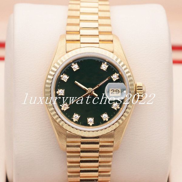

lady watch super quality diamond bezel 31mm stainless steel 18k gold two-tone automatic mechanica sapphire self-winding women wristwatches, Slivery;brown