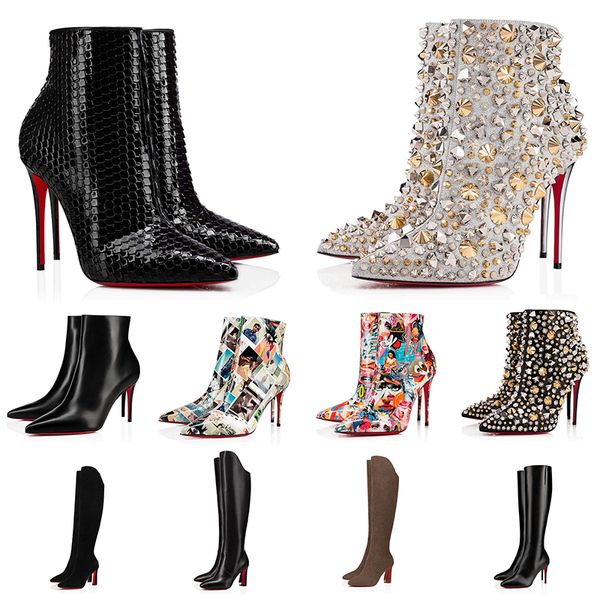 

women ladies designer boots shoes sneakers womens platform high heels booties leather suede winter ankle knee boot with box, Black