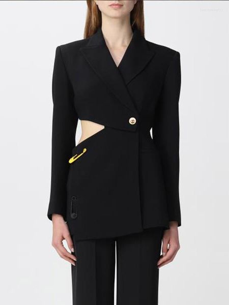 

women's jackets backless blazers for women notched long sleeve chic high street straight coats female summer fashion clothing 2022, Black;brown