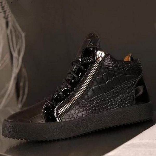 

black white leather spring flats manual male shoes designer brand leisure style classic high lace-up zip zapatos de hombre sneakers for men