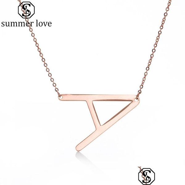 

pendant necklaces fashion simple alphabet necklaces for women stainless steel necklace rose glod chain a-z letter initial personalize dhshx, Silver