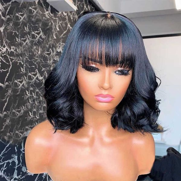 

headwear hair accessories cuticle lace front bob human hair wigs with bangs pre plucked brazilian virgin hair wavy wig