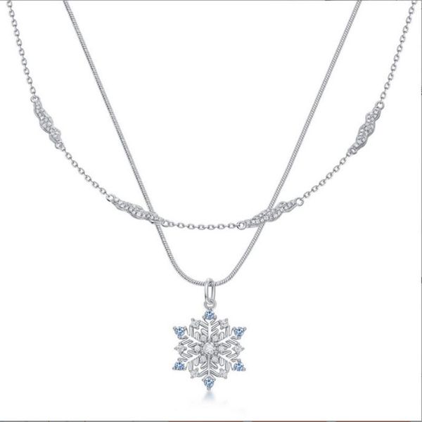 

pendant necklaces europe and the united states new s925 pure silver snowflake necklace women double-layered necklace ins style christmas gif