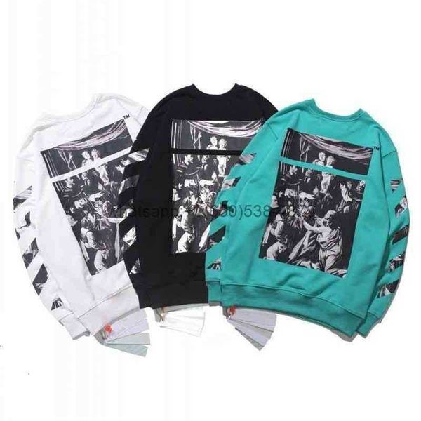 

men's hoodies sweatshirts off whild white autumn and winter religious virgin oil painting direct spray couple leisure versatile, Black