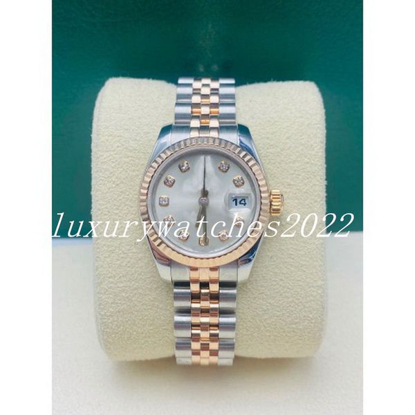 

super quality v5 watch for lady 5 star 28mm stainless steel rose gold two-tone automatic mechanica sapphire perpetual women wristwatches, Slivery;brown