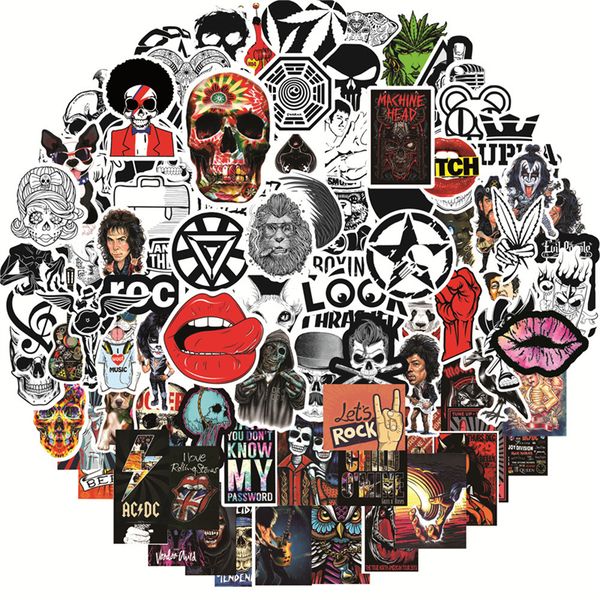 

100pcs punk rock stickers rock and roll music sticker vinyl waterproof decals metal band for water bottle lapskateboard computer phone adult