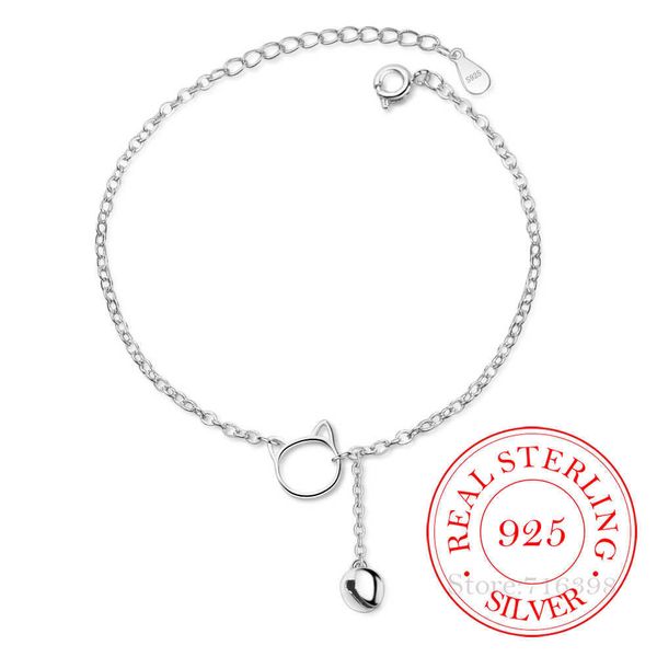 

beaded strands 925 sterling silver cut cat charm bracelet for women bracelets bangles for girls wedding gift pulseira feminina l221012, Black