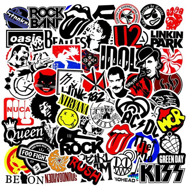 

100pcs punk rock stickers rock and roll music sticker vinyl waterproof decals metal band for water bottle lapskateboard computer phone adult