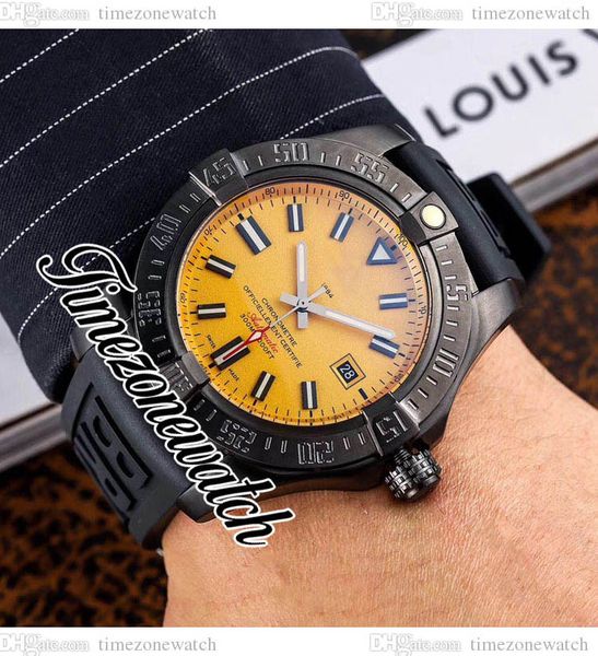 

44mm blackbird miyota 8215 automatic mens watch v17311au.i526 yellow dial stick markers titanium steel case rubber strap gents watches timez, Slivery;brown