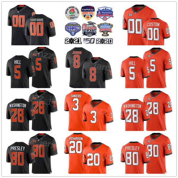 

ncaa football college oklahoma state cowboys 3 spencer sanders jersey 20 dominic richardson 8 braydon johnson 80 brennan presley 9 bryson gr, Black