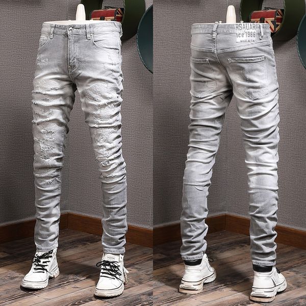 

gray jeans italy style for man elastic cotton denim big size 38, Blue