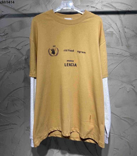 

high version fashion baencaigas autumn new wfp grain limited splicing sleeve fake two long sleeve t-shirts for men and women, White;black