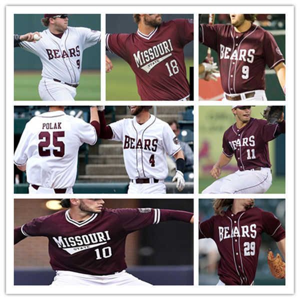 

men college missouri state msu baseball jersey ben whetstone jack duffy blake mozley drake baldwin grant wood jaden rolffs logan geha, White;black