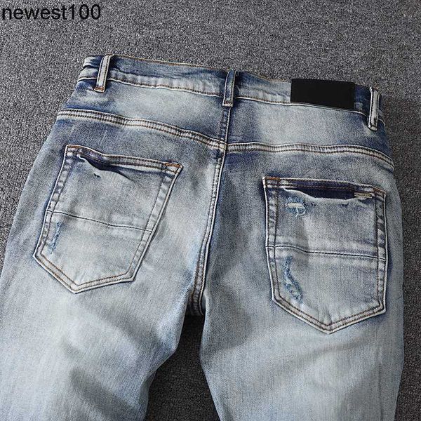 

men's jeans amirs designer men's jeans with holes washed beggar's pants worn slim fit casual versatile jeans men's fashi, Blue