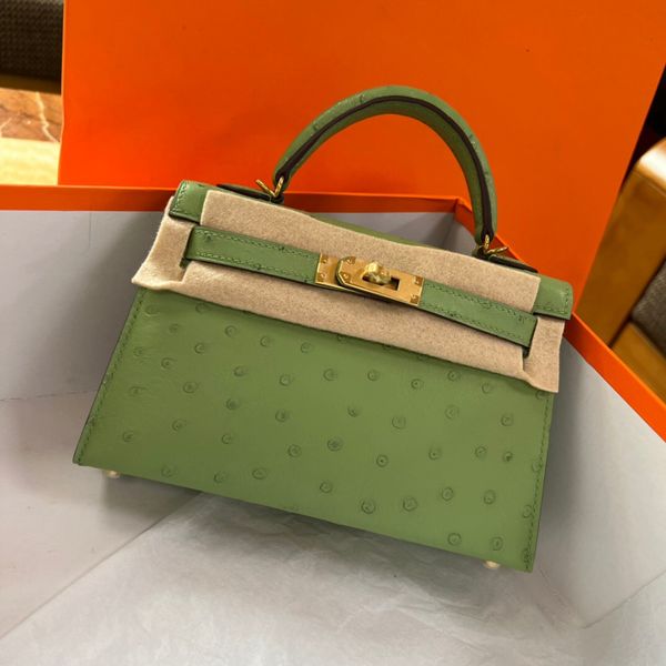 

luxury ostrich leather bag 25cm full handmade wholesale price wax seam alloy silver hardware