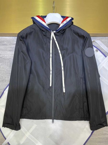 

designer brand maya men's hooded jacket thin front mid color zip luxurious embroidered badge jacket, Black;brown