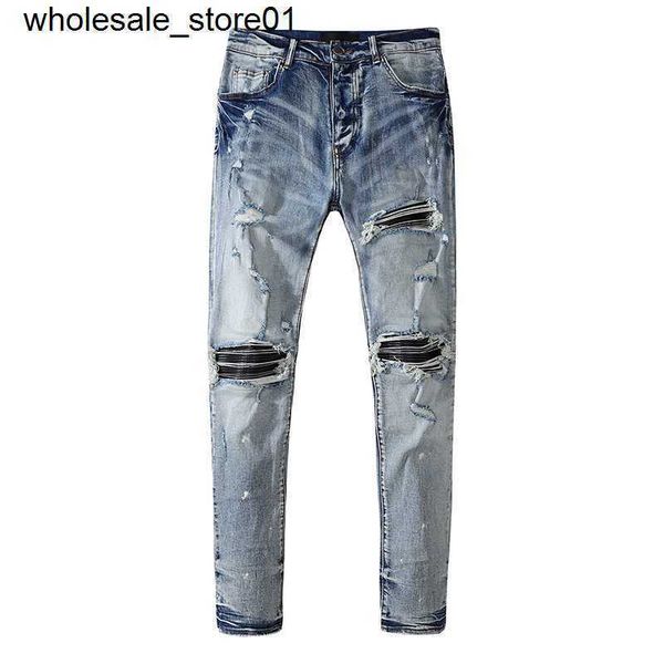 

new men's jeans designer amirs jeans holes pants worn slim fit casual men's fashion streetwear jeans, Blue