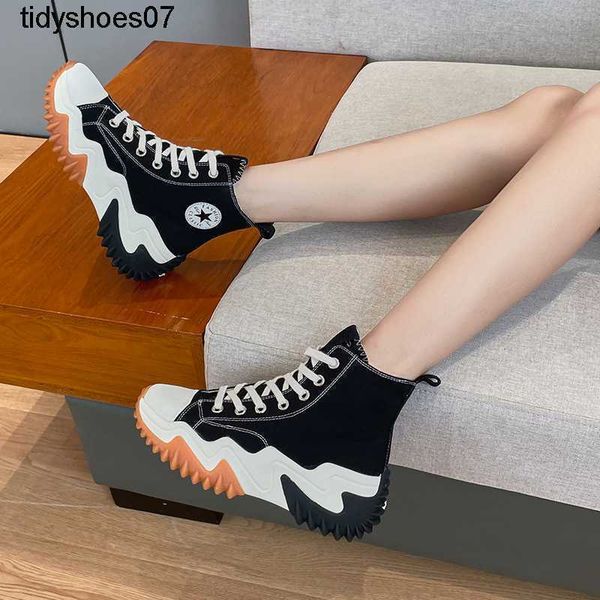 

high canvas shoes for women 2022 new 1970 high white shoes casual sawtooth thick soled sponge shoes, Black